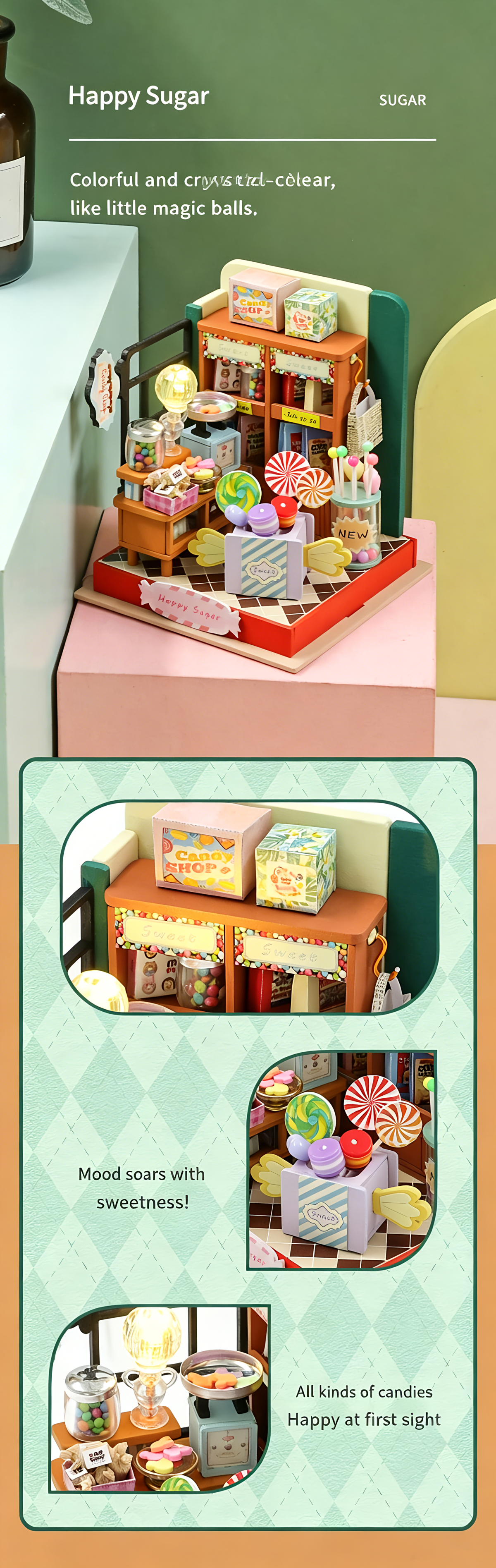 Pandafae Wooden DIY Candy House Assembly Model House Miniature Scene Ornament (Free shipping)