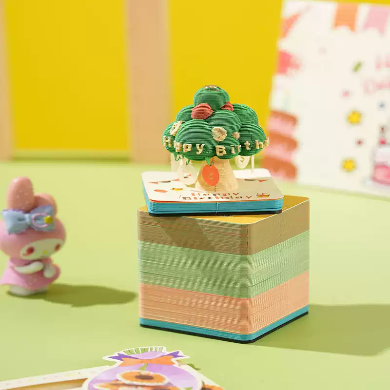 Birthday Wishing Tree 3D Paper Sculpture Sticky Notes, Tearable 3D Relief Artwork Ornament, High-Value Gift