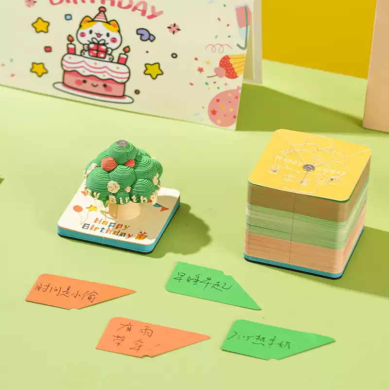 Birthday Wishing Tree 3D Paper Sculpture Sticky Notes, Tearable 3D Relief Artwork Ornament, High-Value Gift