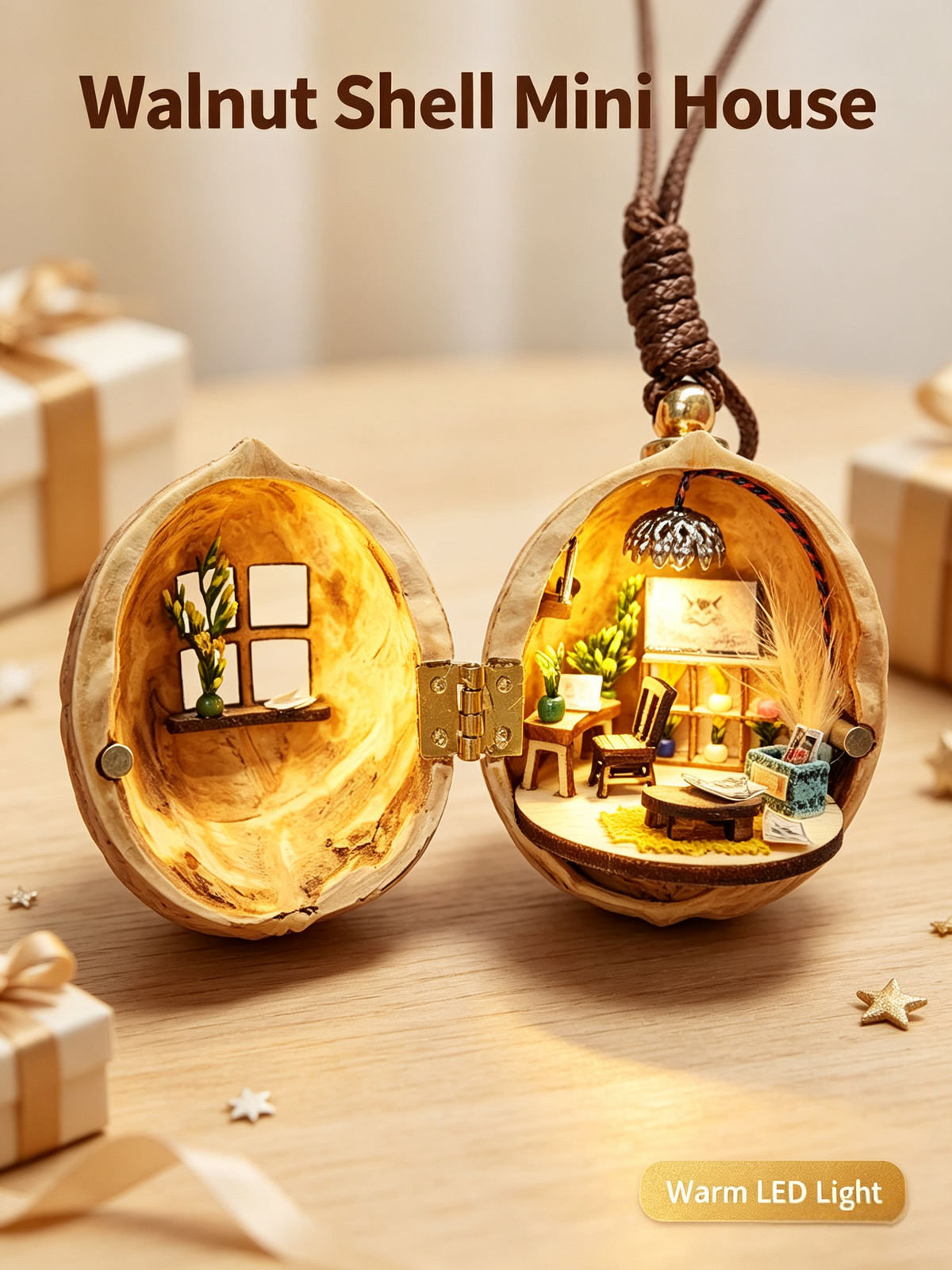 DIY Handmade walnutshellart Mini House: Surprise gift Creative Artwork Dollhouse Kit | Collectible with LED light (Free shipping)