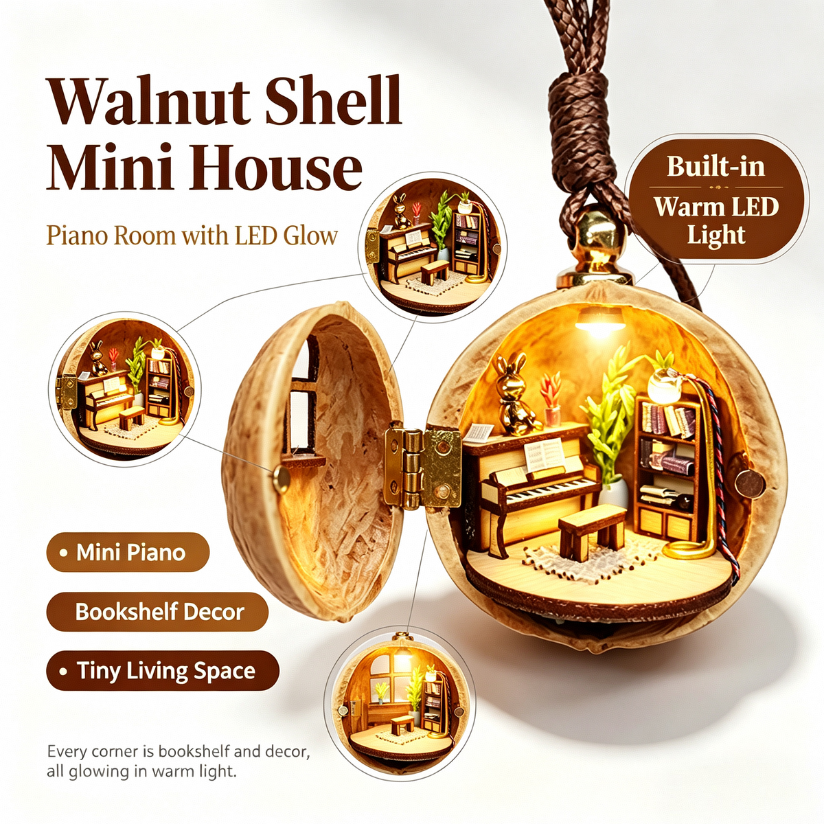 DIY Handmade walnutshellart Mini House: Surprise gift Creative Artwork Dollhouse Kit | Collectible with LED light (Free shipping)