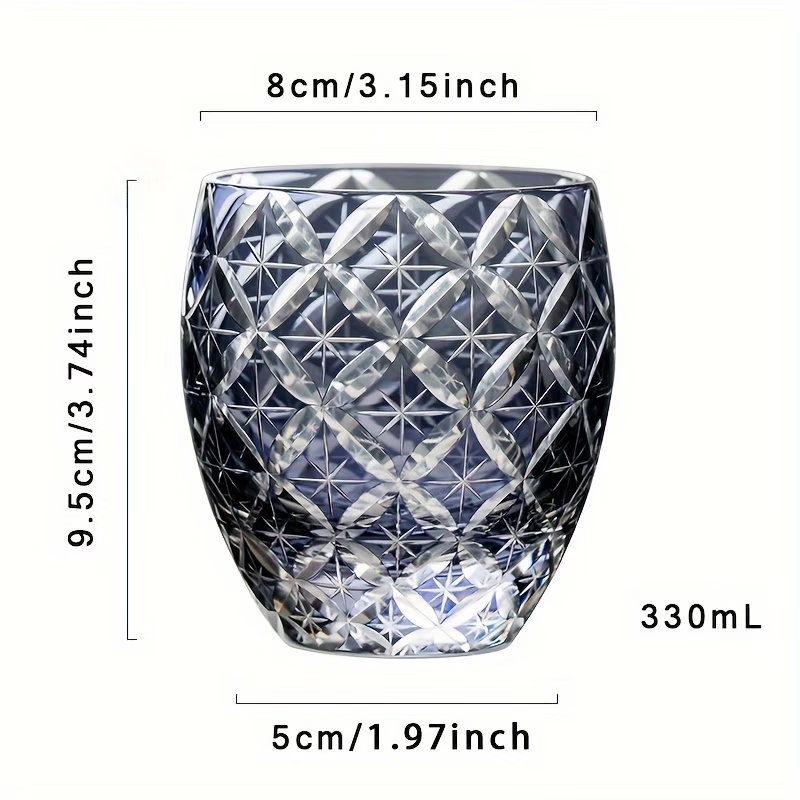 Purple Seven Treasures Pattern Edo Kiriko Crystal Glass Hand-carved Gift Mug, Oval Glass for Whisky brandy glass
