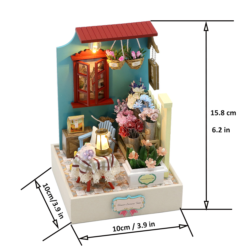 Pandafae DIY Assembled Wooden Happiness Flower Shop Assembly Model House Miniature Scene Ornament(Free shipping)