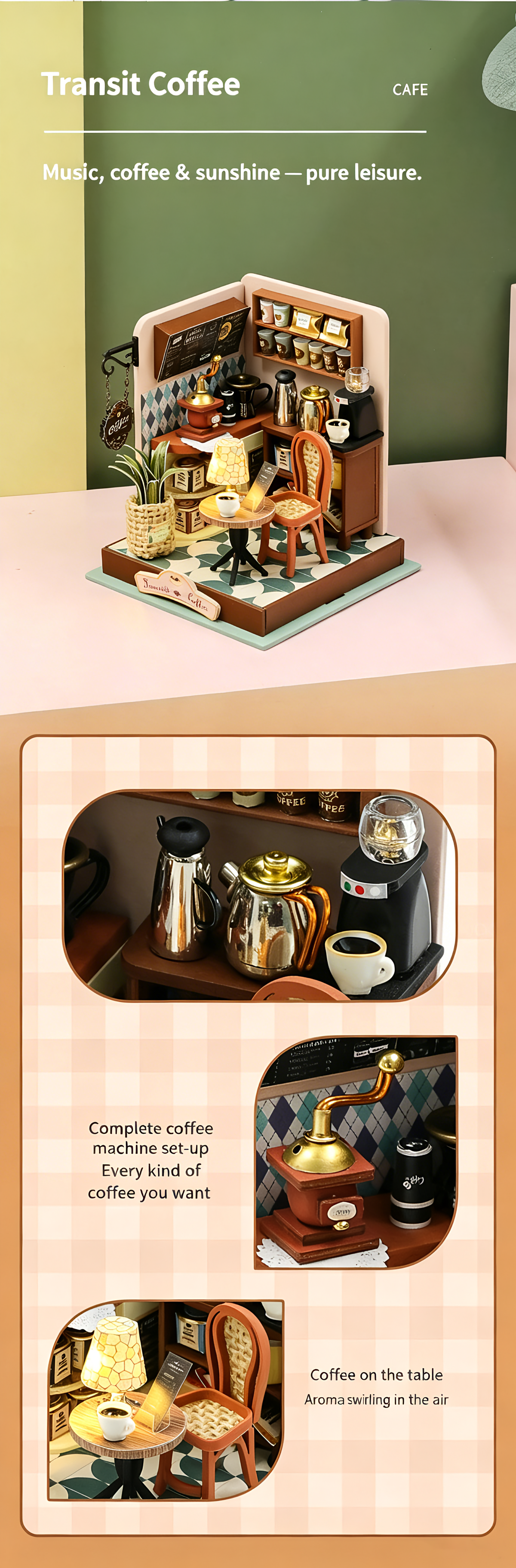 Pandafae Wooden DIY Transit Coffee Shop House Assembly Model House Miniature Scene Ornament (Free shipping)