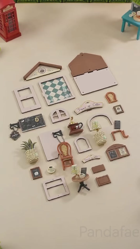 Pandafae Wooden DIY Transit Coffee Shop House Assembly Model House Miniature Scene Ornament (Free shipping)