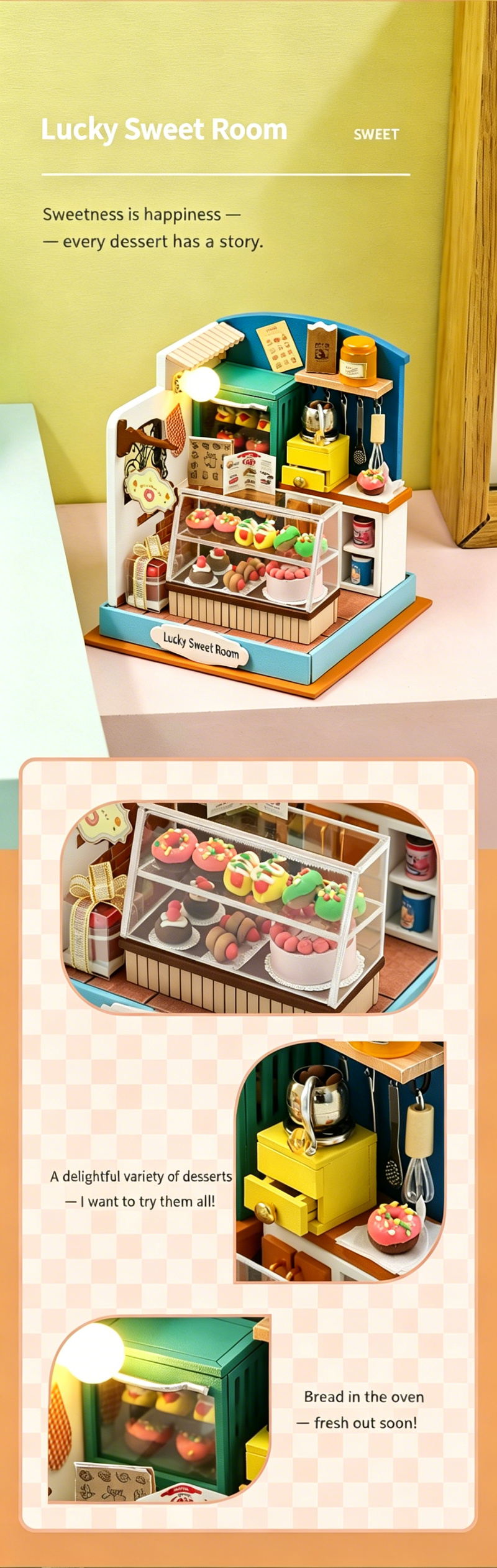 Pandafae Wooden DIY Make a wish Cake Shop House Assembly Model House Miniature Scene Ornament (Free shipping)