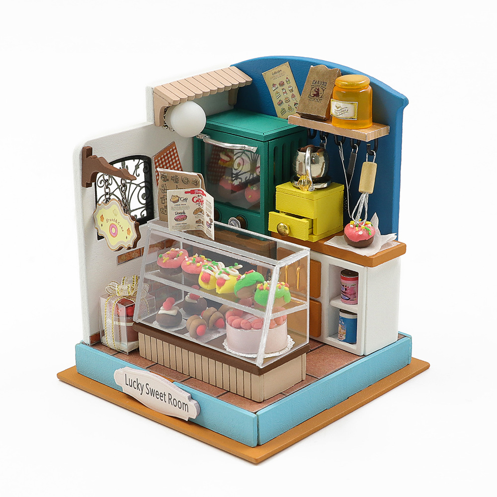 Pandafae Wooden DIY Make a wish Cake Shop House Assembly Model House Miniature Scene Ornament (Free shipping)