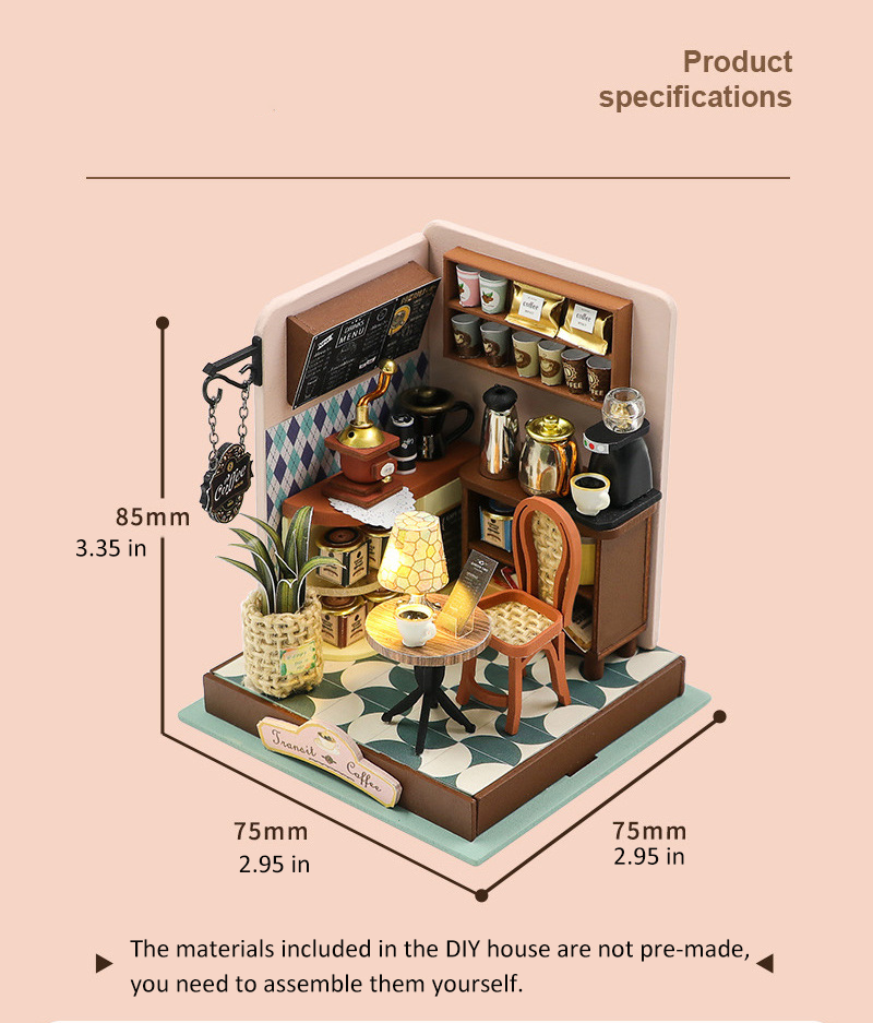 Pandafae Wooden DIY Transit Coffee Shop House Assembly Model House Miniature Scene Ornament (Free shipping)
